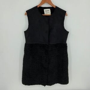 Dylan Black Faux Suede‎ Sherpa Trim Long Vest Women's